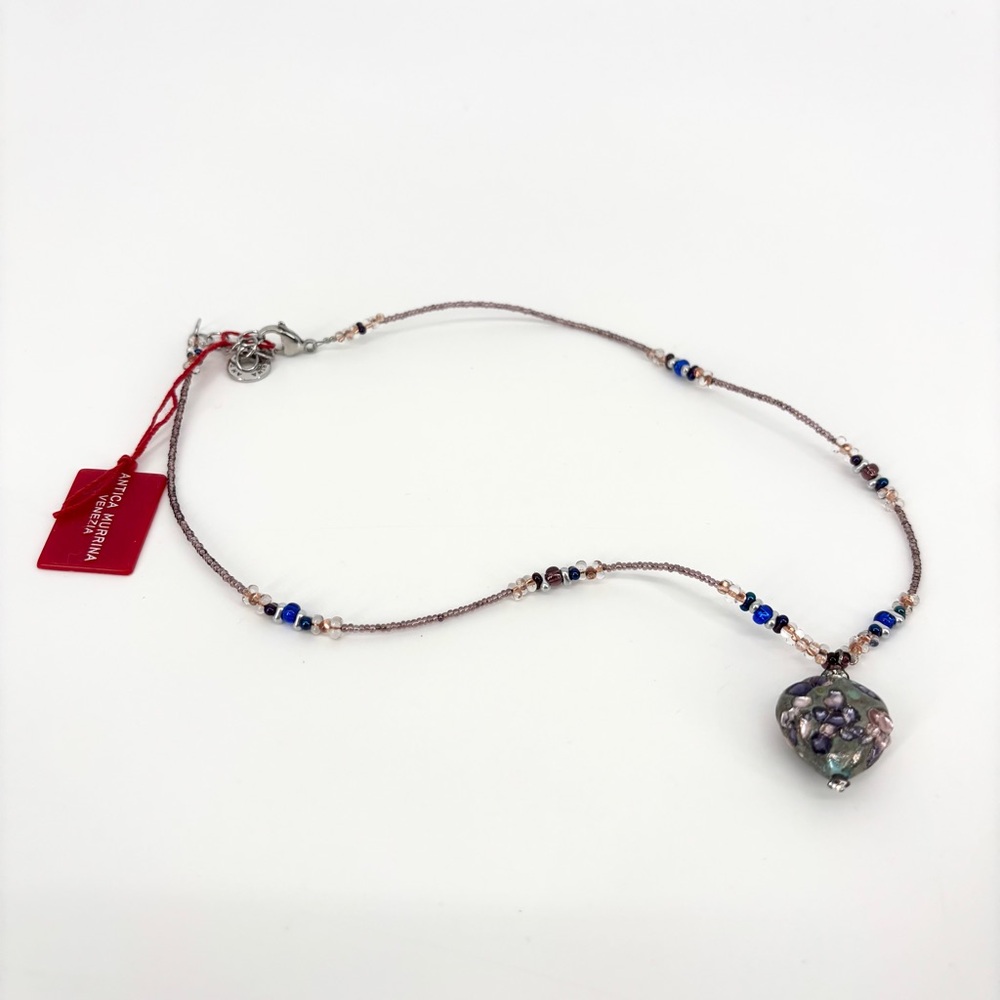 Antica Murrina Venezia Murano Glass Beaded Necklace Heart Rhinestone NIB